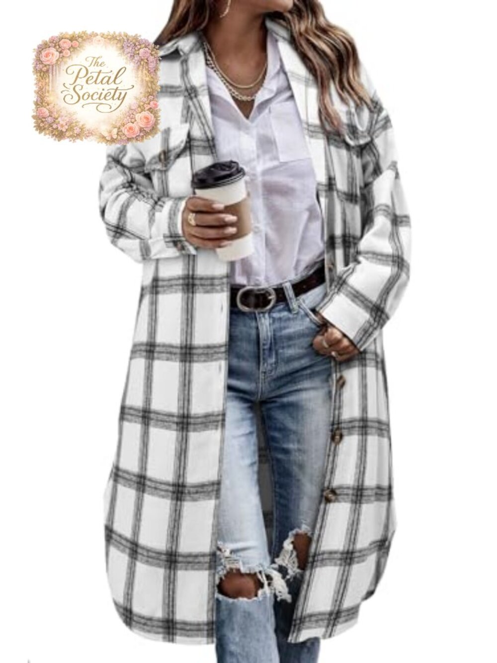 Oversized Plaid Shacket Long Flannel Shirt Jacket Corduroy Button Down
